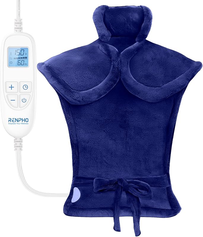 RENPHO Electric Heating Pad for Neck, Shoulders & Back, FSA Eligible HSA | Weighted Large Heating Pad, Fast Heating, Birthday Gift for Women & Men, Heated Neck Wrap, ETL Certified, 24 x 33", Dark Blue