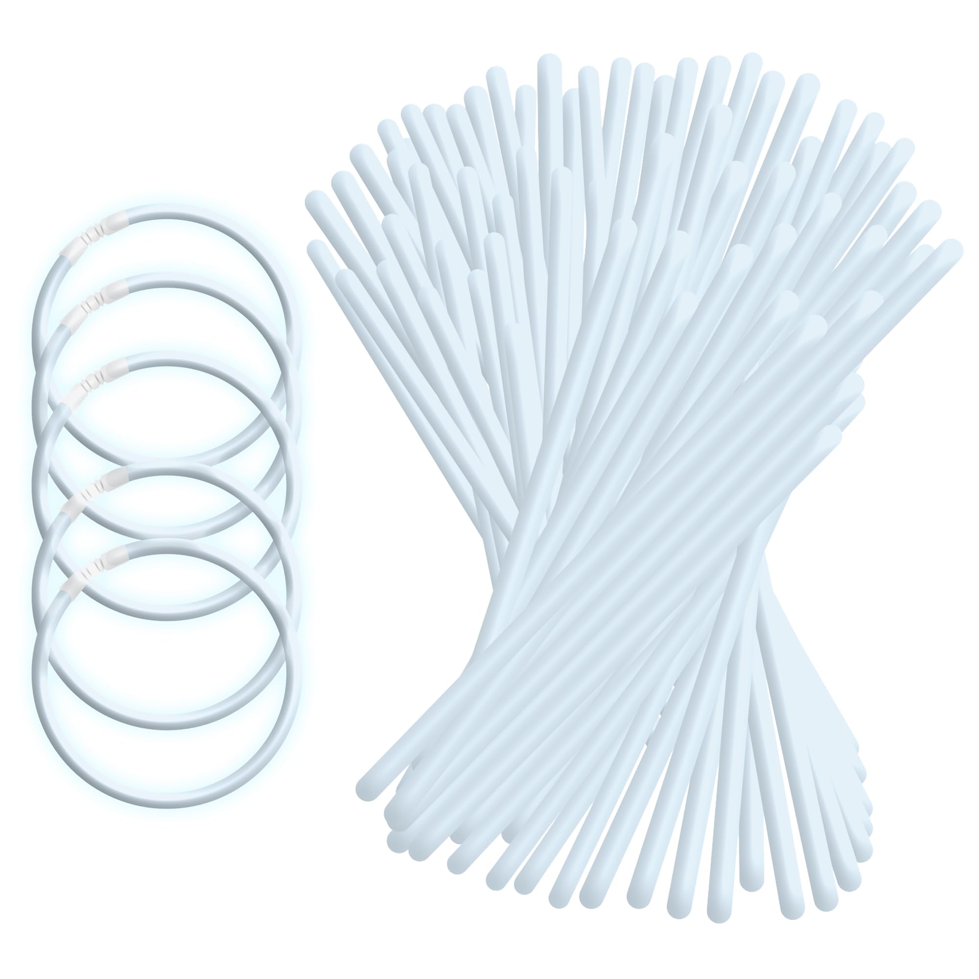 UV Floor - Pack of 100 Fluorescent Luminous Bracelets + 100 Connectors - Premium Quality - Luminous Accessory - Fluorescent - Party - Fancy Dress - Neon White, One Size, Plastic, No Gemstone