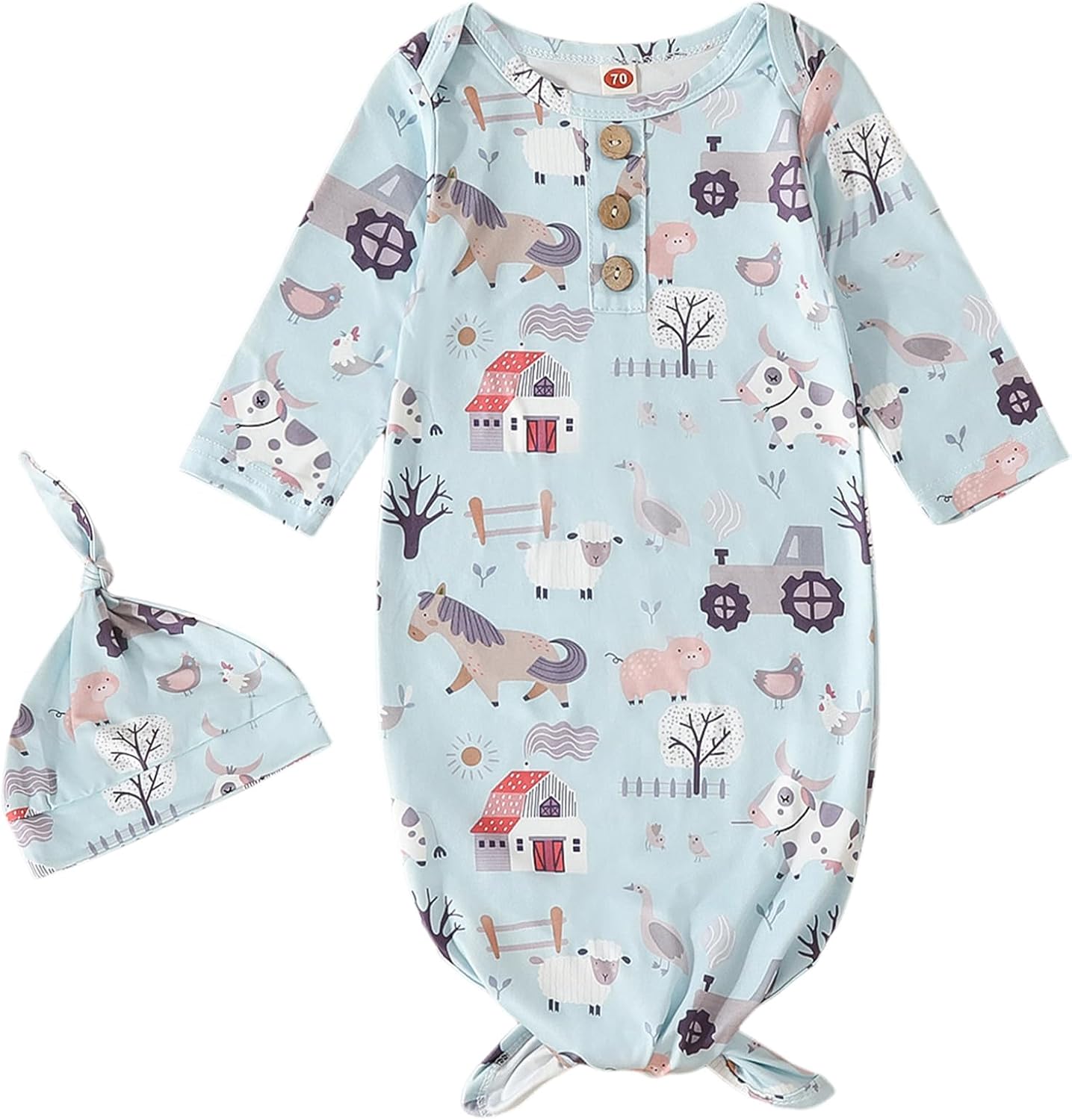 AMAWMW Newborn Baby Boys Girls Cartoon Sleeper Gown Long Sleeve Mountain Nightgown Hat Outfits