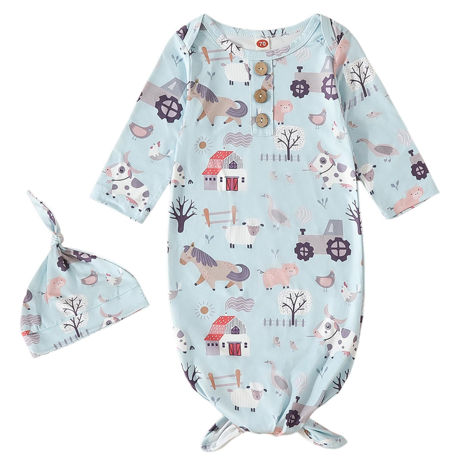 AMAWMW Newborn Baby Boys Girls Cartoon Sleeper Gown Long Sleeve Mountain Nightgown Hat Outfits