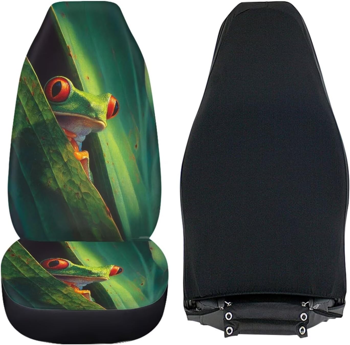 Bulopur Green Frog Car Front Seat Covers Full Set for Women Men 2 Piece Polyester Stretchy Automotive Interior Accessories Universal Fit Most Vehicles Cars Sedan Trucks SUVs Vans