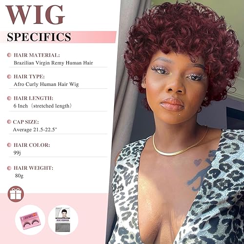 Miniatura 5 de Quantum Love Pelucas de cabello humano rizado corto para mujeres negras, 6 pulgadas, afro, rizado, brasileño, virgen, cabello humano, pelucas cortas