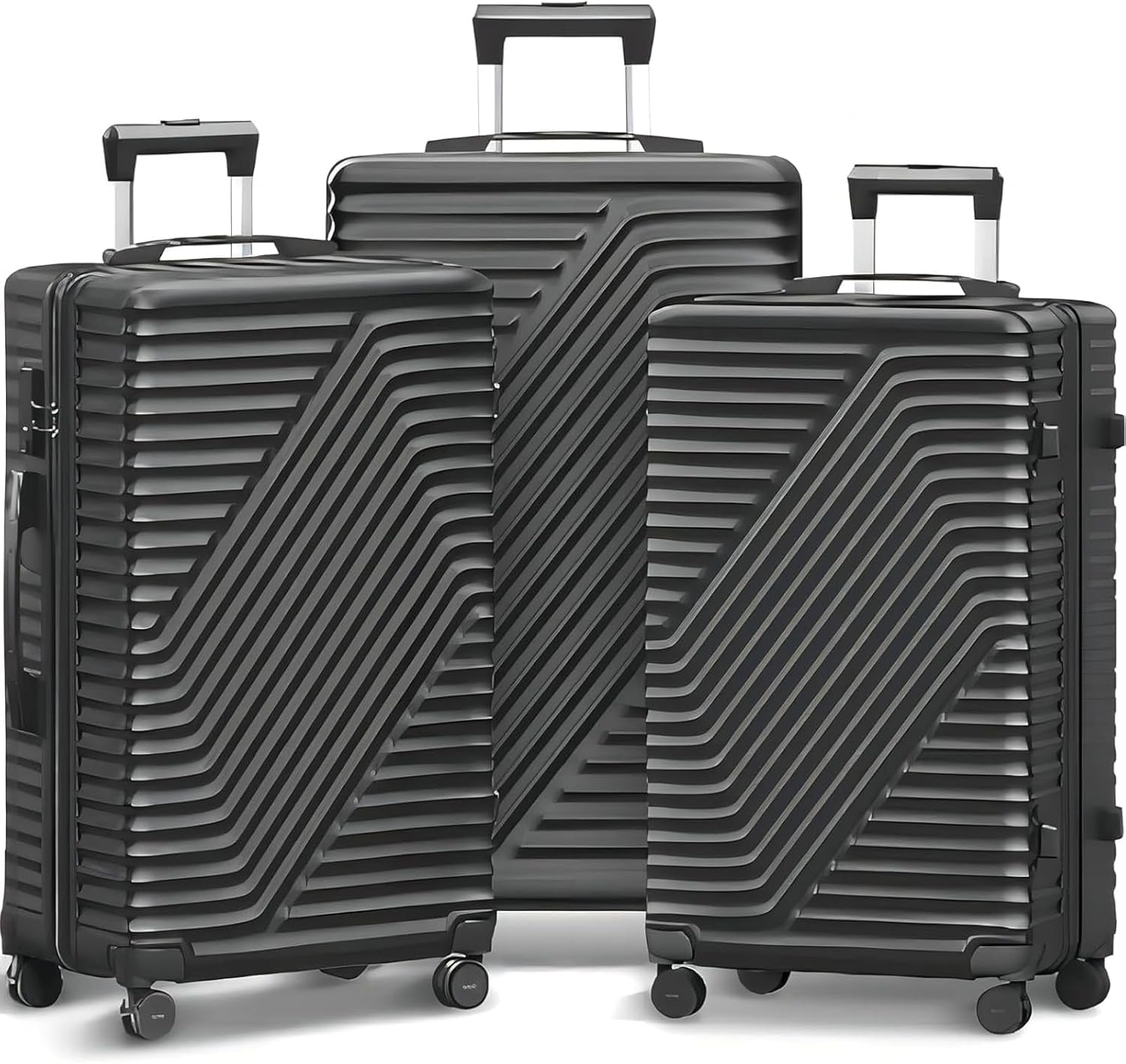 3-Piece Hardshell Luggage Set with TSA Lock, 20/24/28 Inch Lightweight Suitcases with Spinner Wheels, Expandable Carry On & Checked Luggage for Travel (Black)