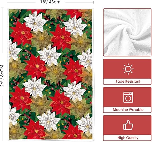 Miniatura 6 de Artoid Mode Holly Poinsettia - Juego de 4 toallas de cocina navideñas de 18 x 26 pulgadas, decoración de invierno de temporada
