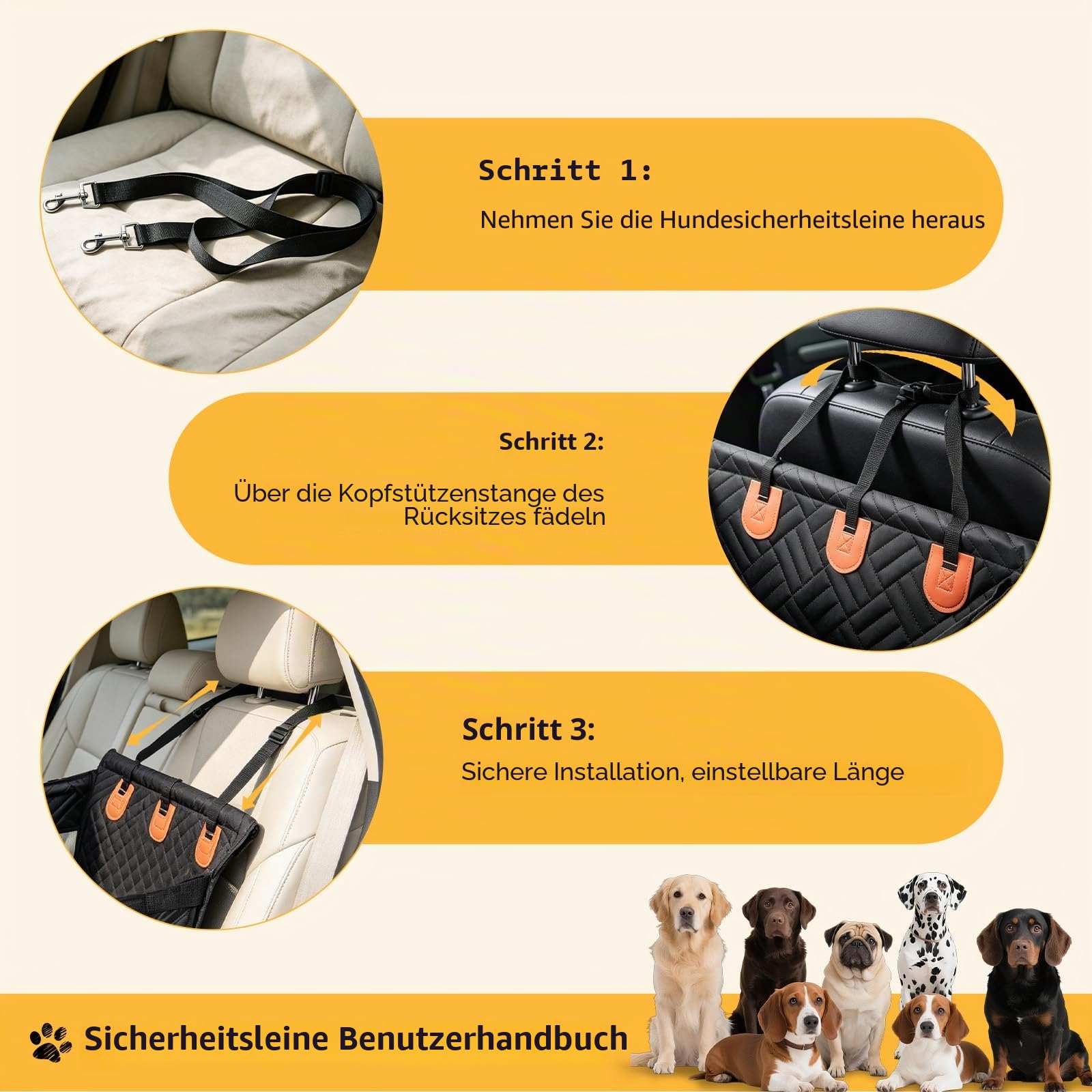 Hunde Autositz Rückbank für Großhunde,Sicherheitssitz mit Befestigungsgurt, Rutschfester & Wasserdichter Hundesitz als Hundebett für Auto, SUV