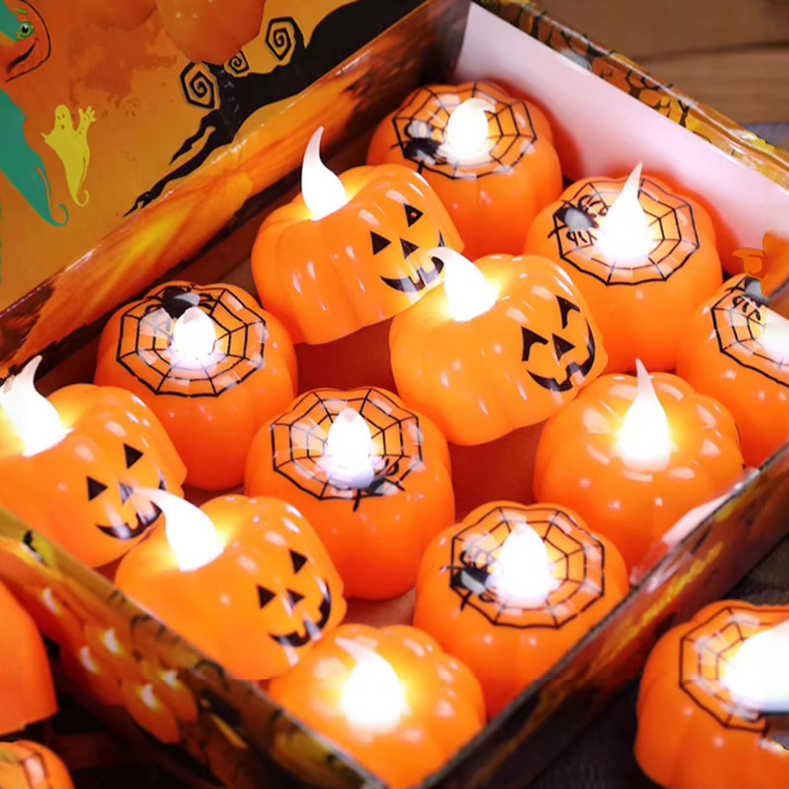 Halloween Zucca Tea Lights Decorazioni Autunno Decor Tealights Arancioni a LED a Batteria Candele Elettriche Senza Fiamma per la Tavola di Casa Decorazione Festa Interna(24pcs)