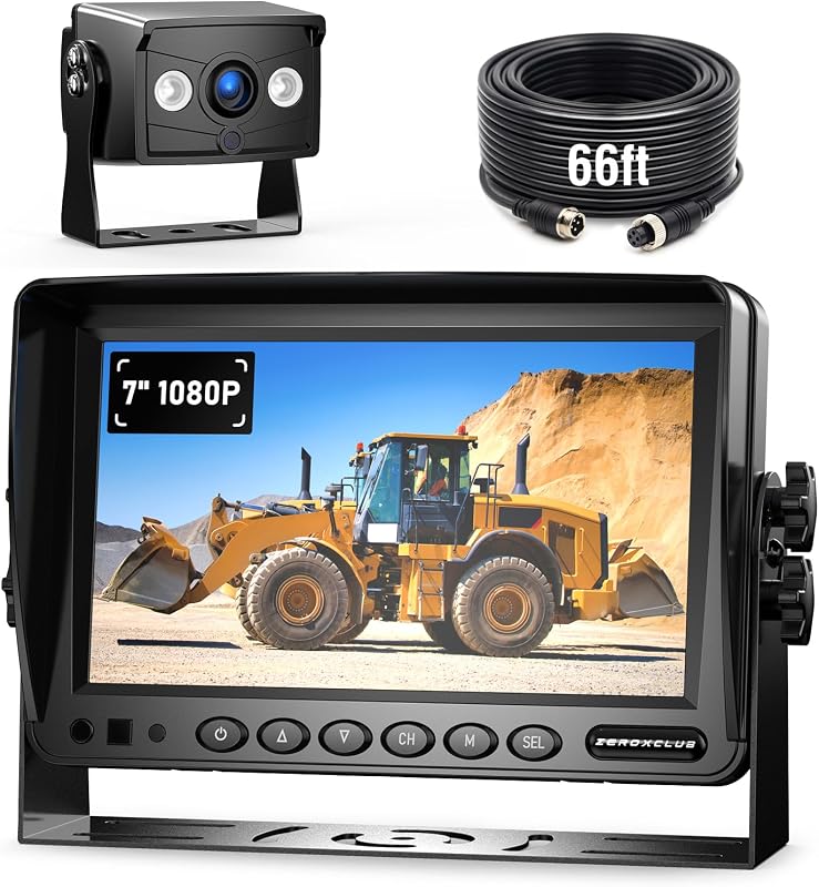 Sistema de cámara de respaldo de visión trasera con cable de 7" 1080P, cámara de marcha atrás impermeable IP69K con pantalla dividida dual, 10G a prueba de vibraciones para tractor, camión, remolque, cosechadora, equipo pesado, BH701