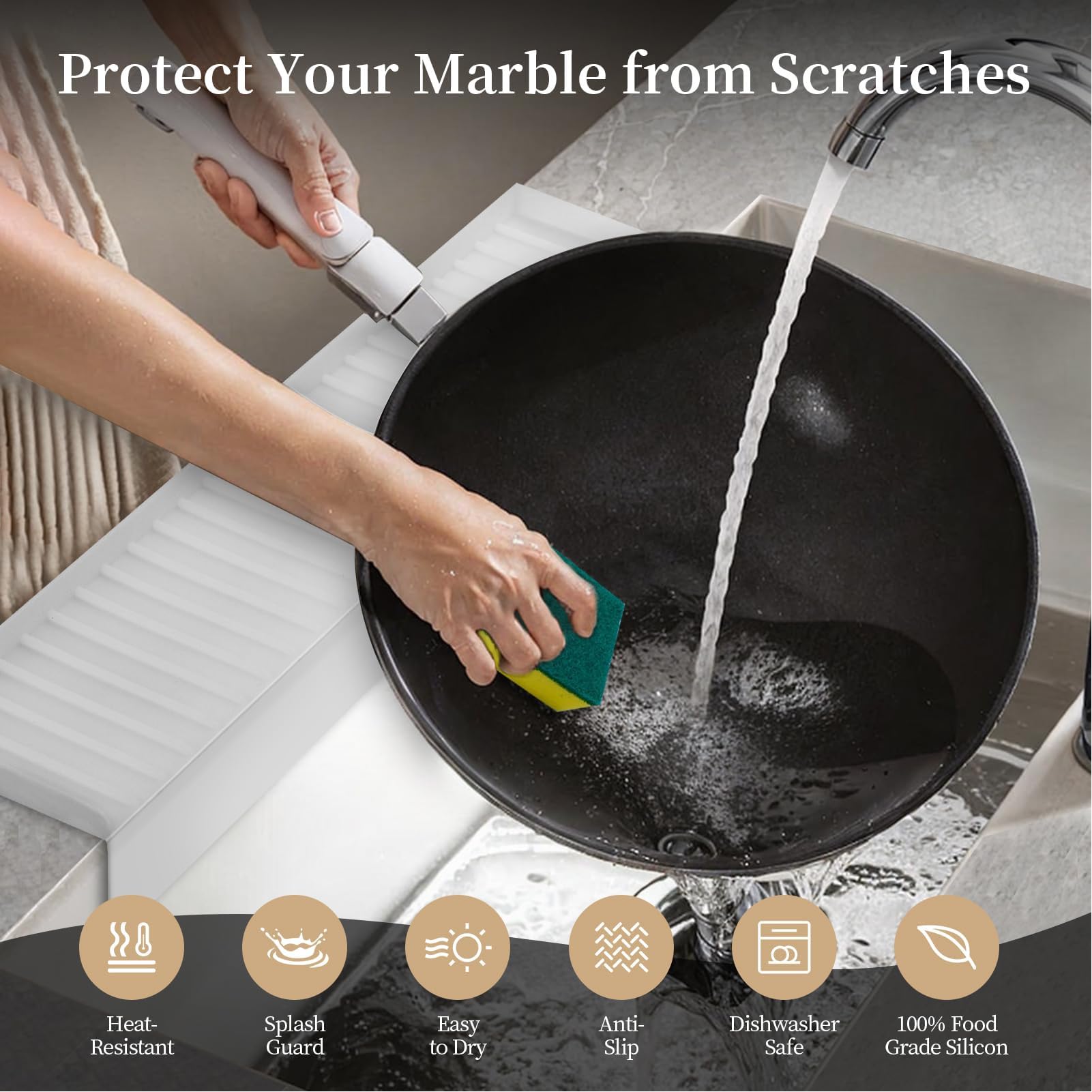 Protection De Bords D'évier En Silicone épais – 50,8 X 10,2 Cm – Tapis Extensible Résistant Aux éclaboussures Pour éviers De Cuisine, Baignoire, Accessoires De Protection Multifonction (gris