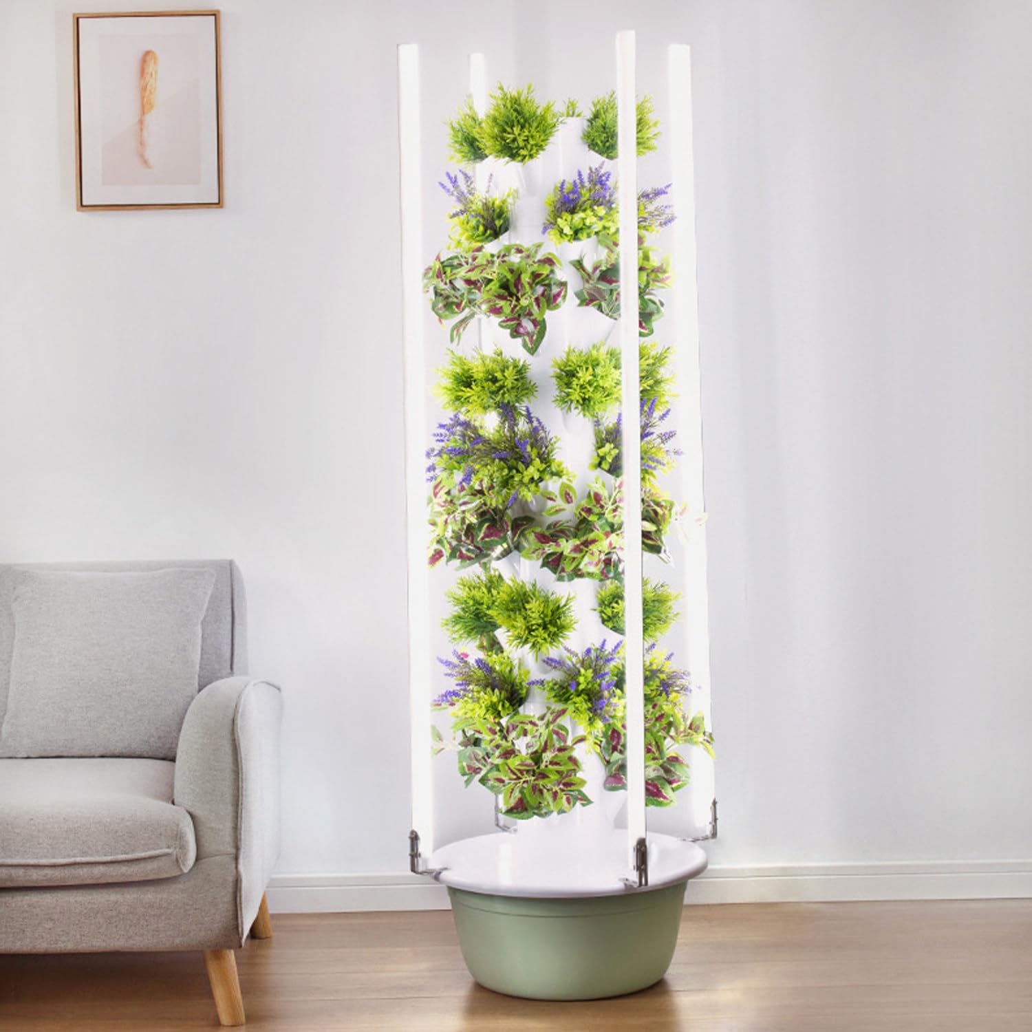 CelyToe Hydroponic Tower, Vertical Planter Tower, Hydroponics Growing System Kit With 20/28/36 Net Pots And Led Grow Lights,Small Enough To Meet Different Layout Forms 5layers