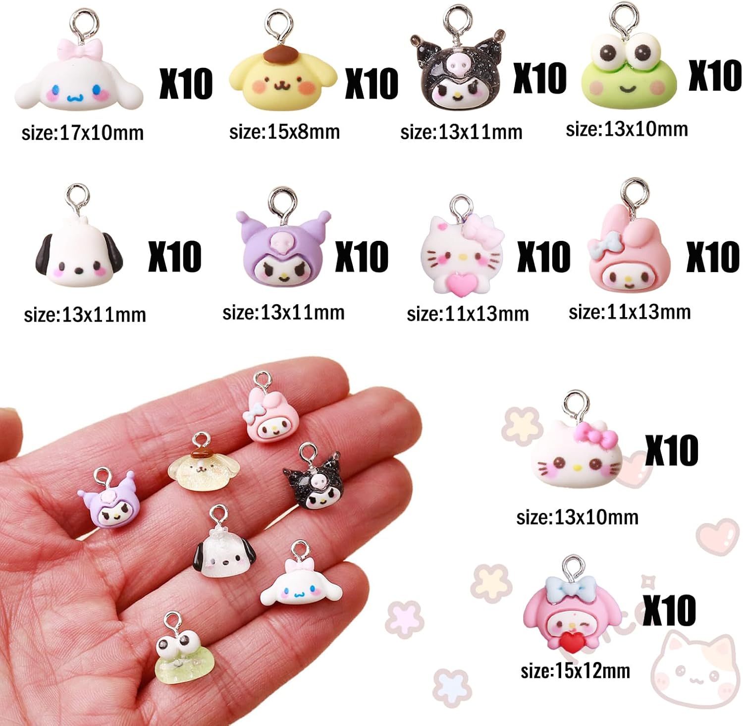 YOKUSHI 100PCS Cute Cartoon Resin Charms for Jewelry Making Bulk with Box, 3D Mini Charms Pendant Cartoon Animal Ornament DIY Cute Charms for Bracelets Necklaces Earrings Keychain