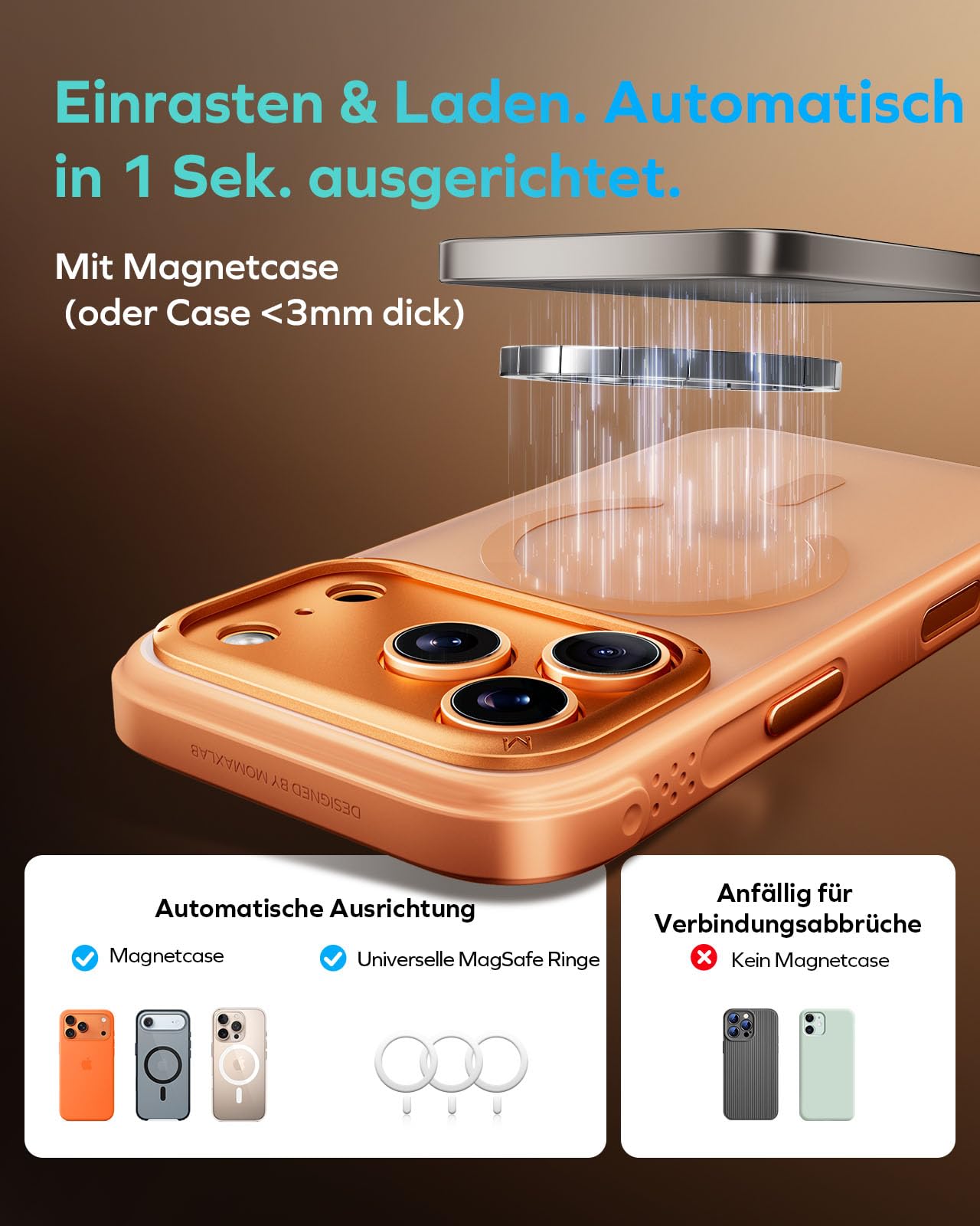 MOMAX Qi2 MagSafe Powerbank 5000mAh, ultradünne kabellose Powerbank mit 15W Schnellladung & Niedrigtemperatur-Technik, 118g leicht, USB-C, für iPhone/Android, Titan