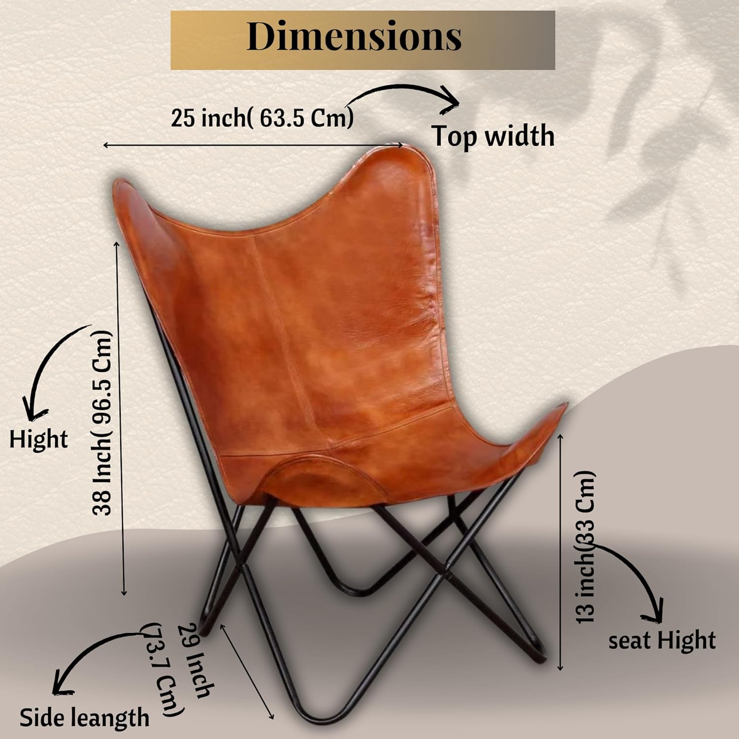 Leather Living Room Chairs Handmade Butterfly Chairs for Adults Powder Coated Folding Iron Frame Leather Butterfly Chair Plain Tan Brown