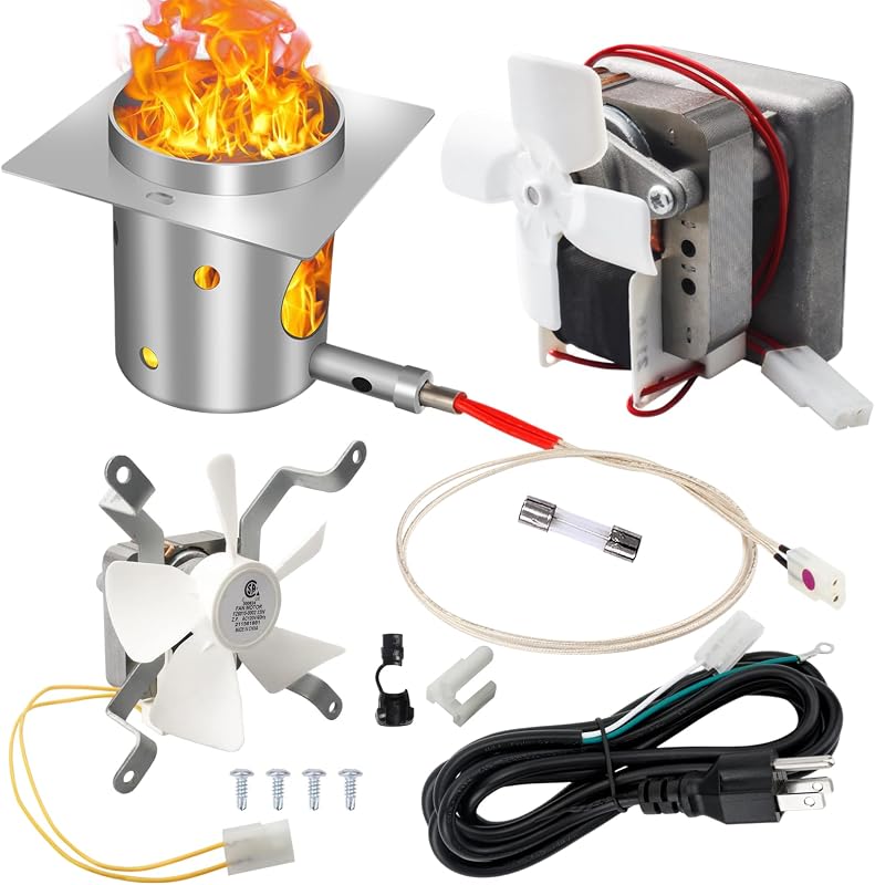 Piezas de repuesto para parrilla para ahumadores de pellets verticales Pit Boss serie 3/5/7 | Incluye motor de barrena mejorado de 2,0 RPM, ventilador de inducción para parrilla, encendedor de hot rod con fusible, recipiente para quemar fuego y cable de alimentación.