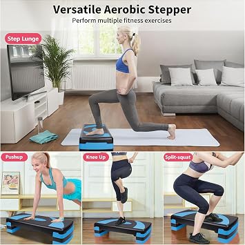 Exercise Workout Aerobic Step Platform Trainer, 31 Aerobic Stepper with 4-6-8 Adjustable Height Risers