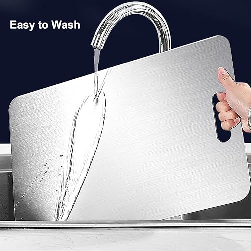 Miniatura 6 de Tablas de cortar de acero inoxidable para cocina Tabla de cortar de acero de metal de doble cara para cortar carne, frutas y verduras