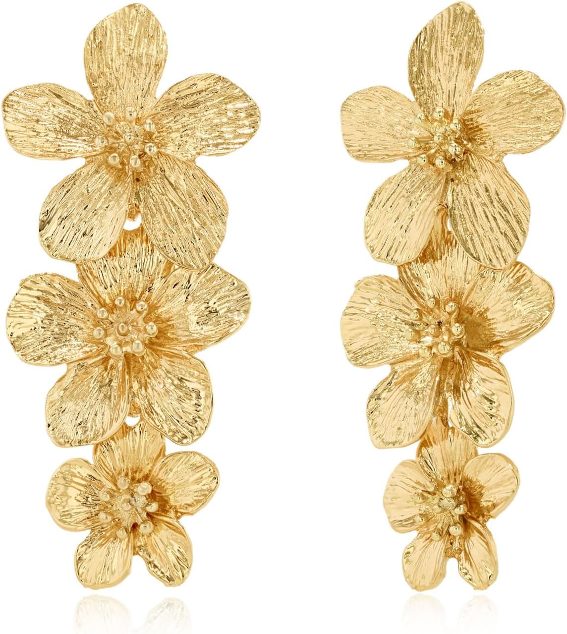 Flower and Leaf Earrings for Women, Earrings for Cute Women, Ladies Earrings, Premium Gold Fashion Texture Ribbed Earrings, Ideal for Women, Wedding, Dating, Birthday Gifts