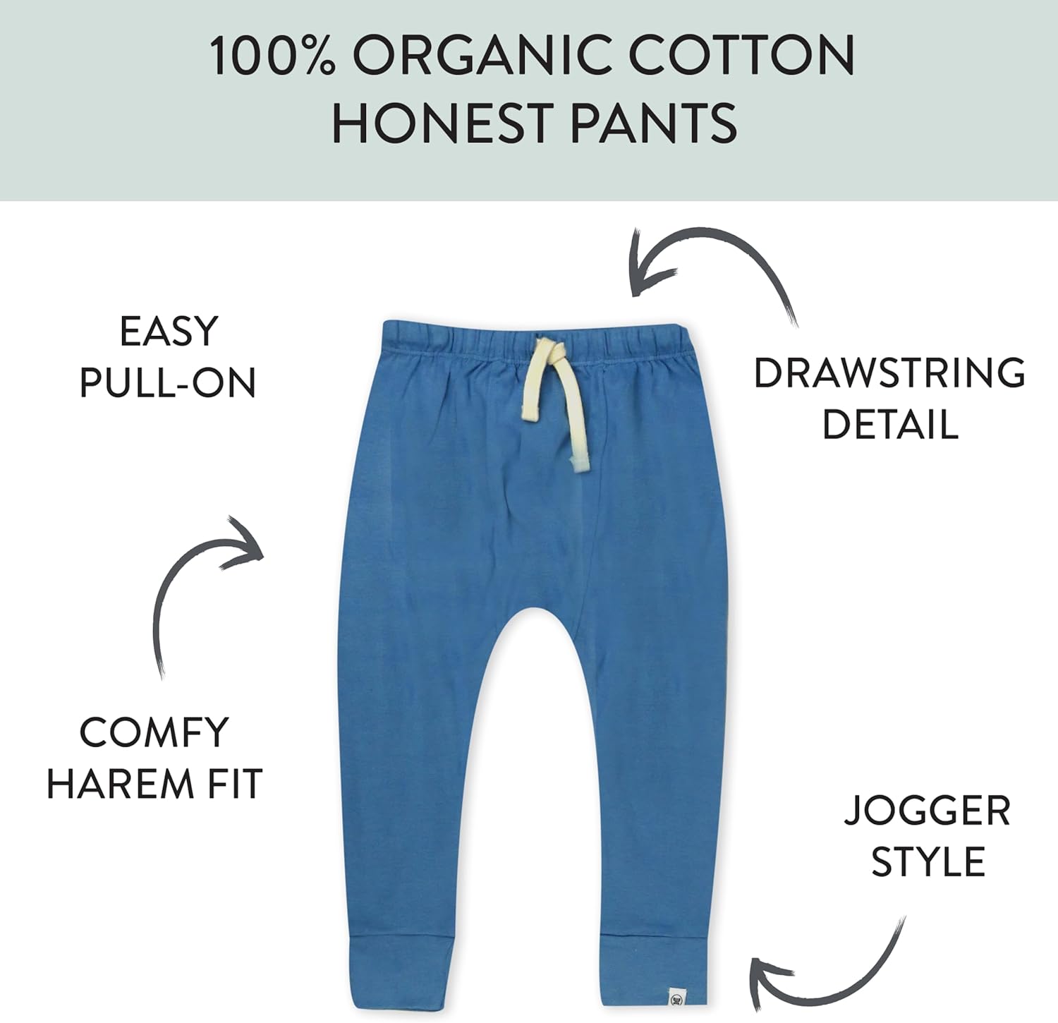 Multipack Honest Pants Joggers Pull on 100% Organic Cotton for Infant Baby and Toddler, Boys, Girls, Unisex