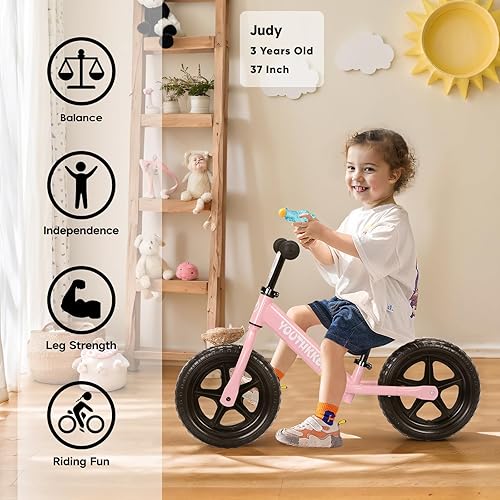 Miniatura 2 de Bicicleta de equilibrio de 12 pulgadas para niños de 2 a 5 años, bicicleta sin pedales con asiento ajustable sin herramientas, montaje rápido,