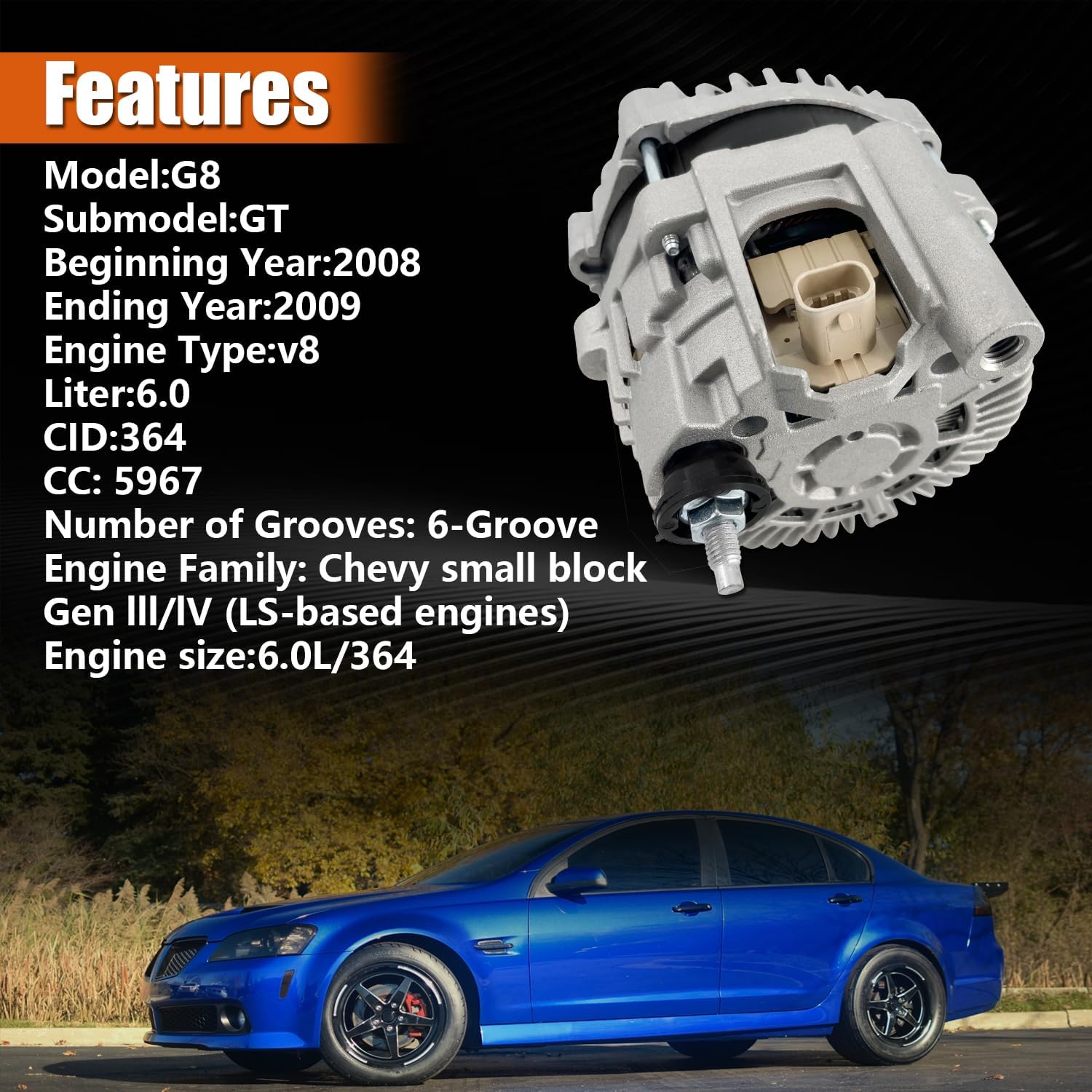 92191127 A3TG4181 Alternator Fit For Pontiac G8 6.0L Replace A003TG4181 2008 2009