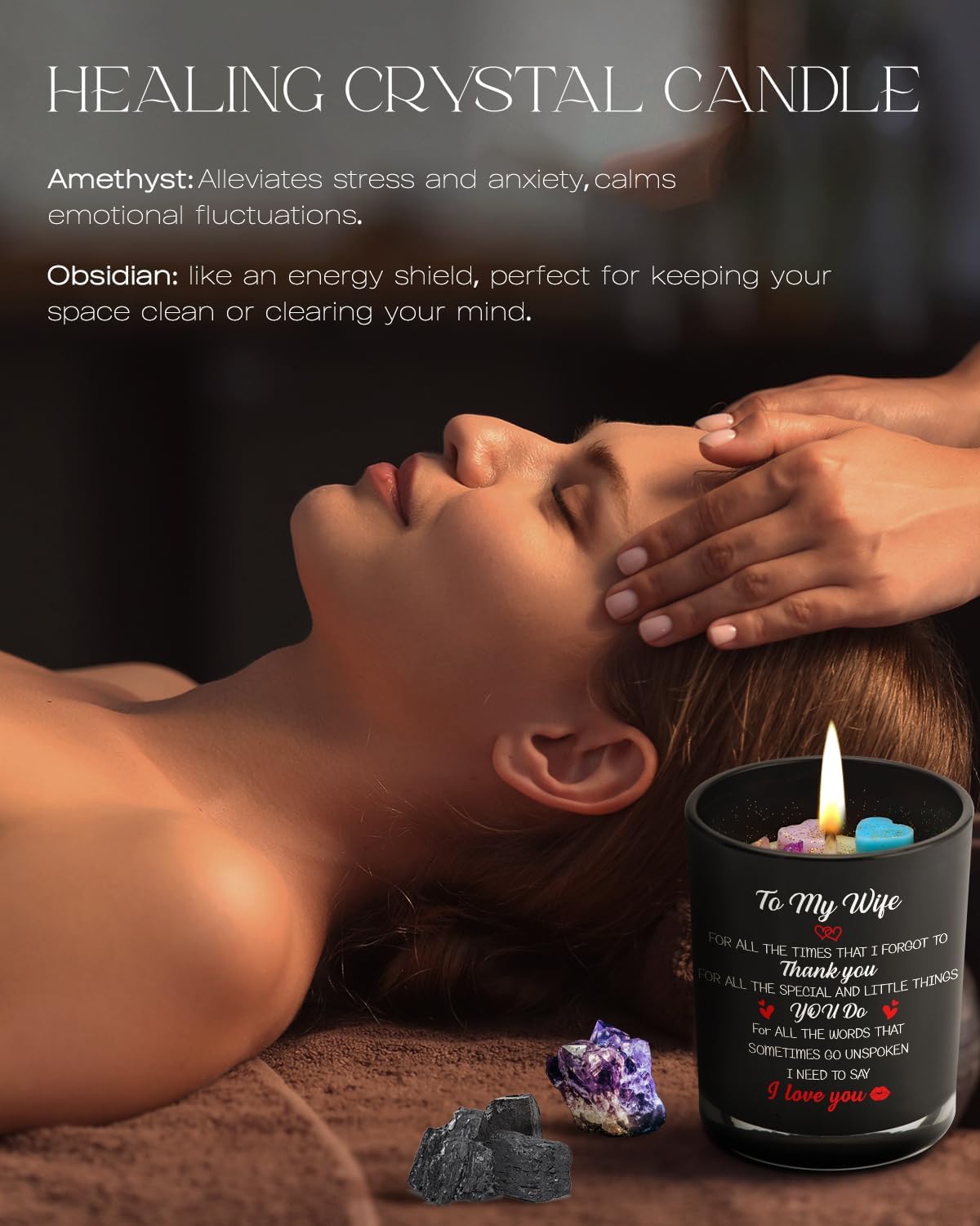 BeauGift Valentines Day Gifts for Her Wife, Birthday Anniversary Candle Gift for Women from Husband, Best Wife Ever Gifts with Healing Crystal Romantic I Love You Presents - Image 5