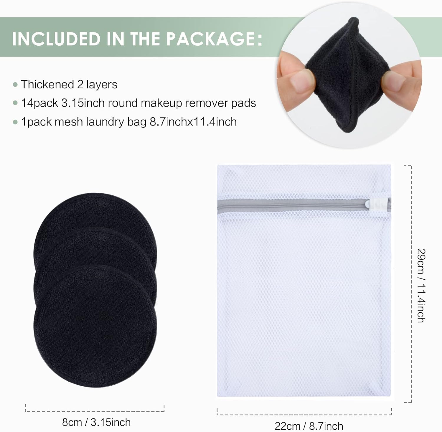 SUNLAND Resuable Makeup Remover Pads with Laundry Bag -Soft and Fridnely for Face Eye Lip Remover Pads (Black)