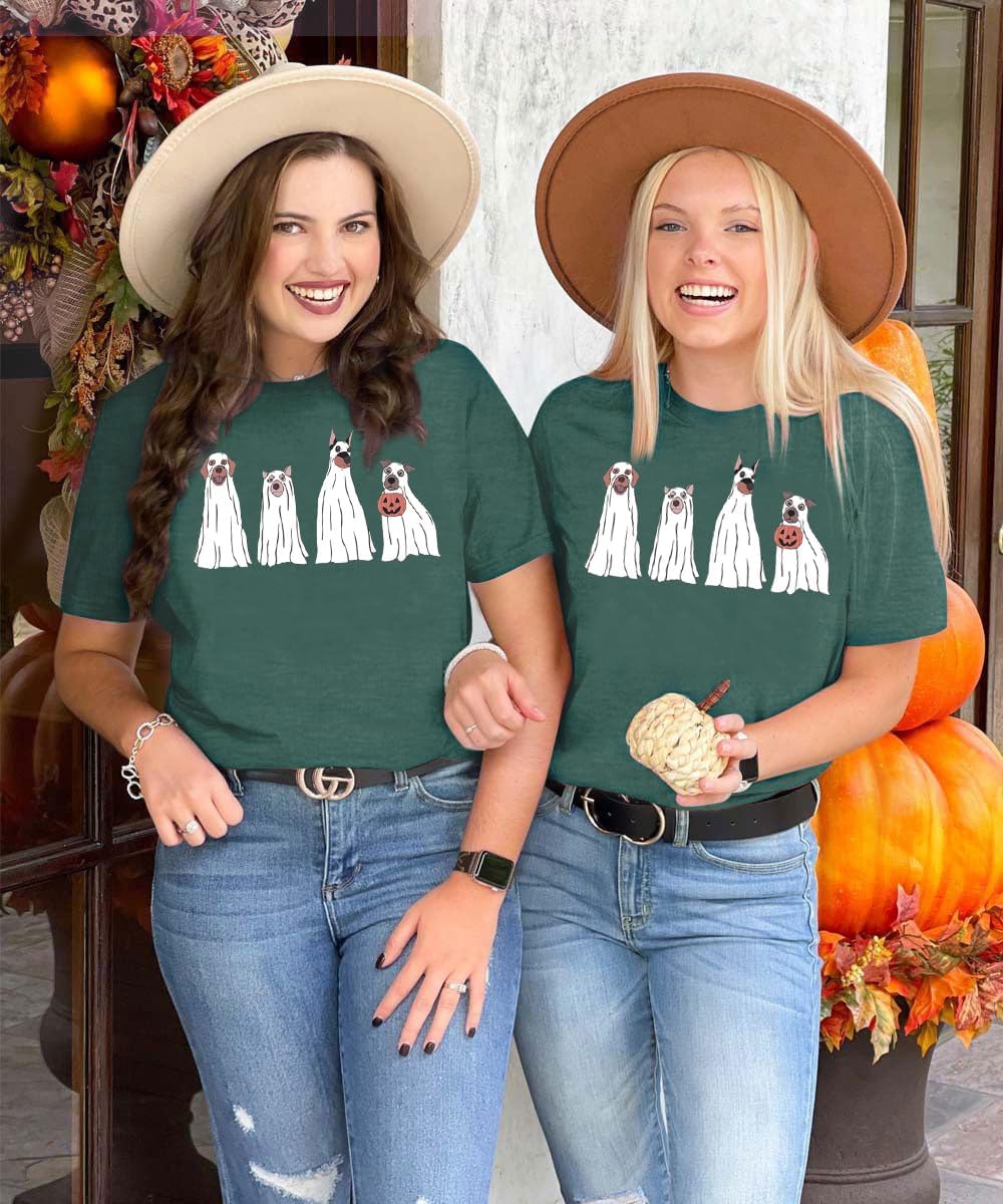 Halloween Ghost Dog T Shirt Women Halloween Thanksgiving Pumpkin Shirts Dog Lover Fall Tops