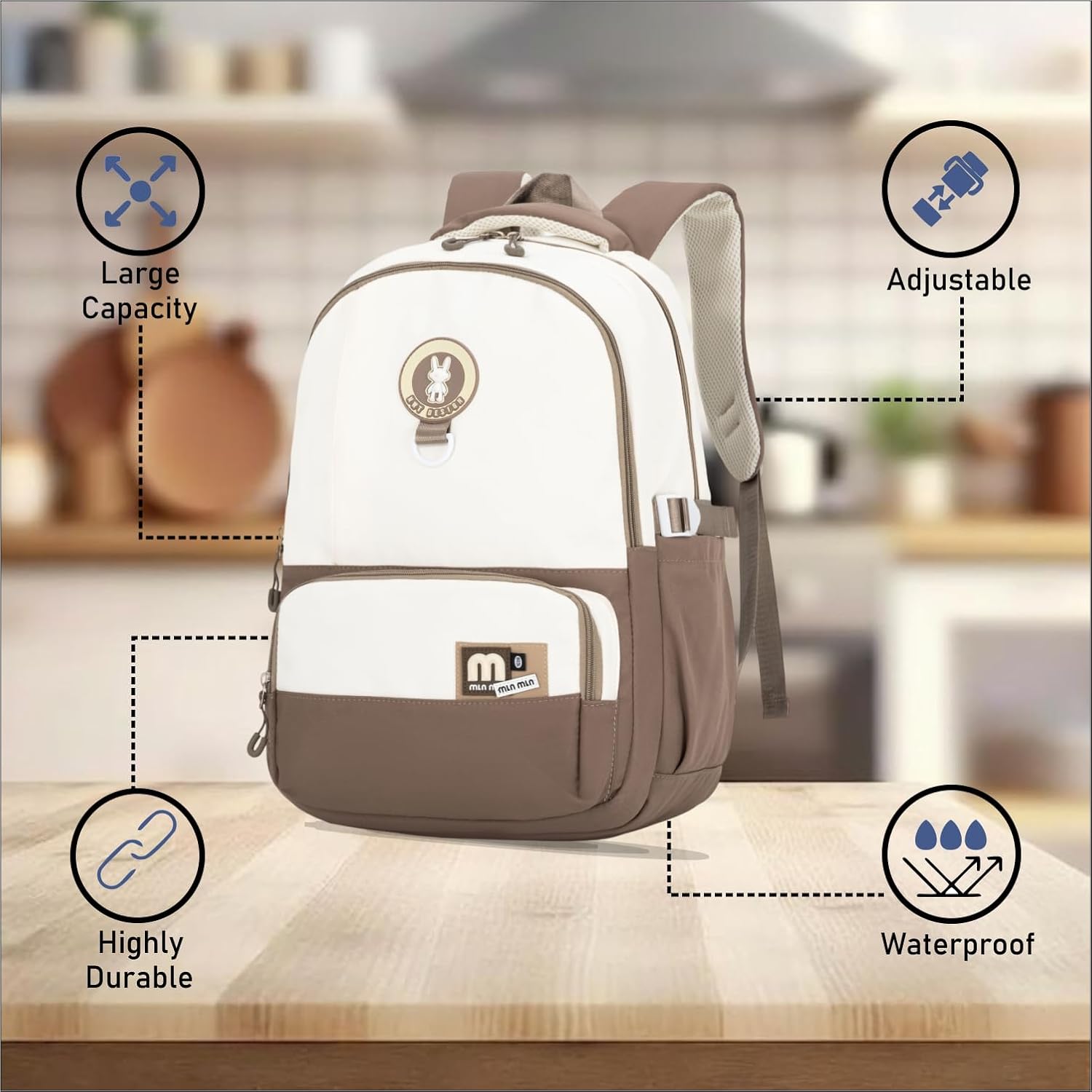 Tinytot 34 Litre Korean Style School Bag Water-Resistant Laptop & Travel Backpack – Unisex Large 19 Inches Multipurpose Student Backpack for Boys & Girls, Men & Women; Black