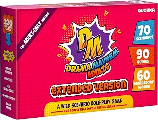 QUOKKA Charades Game for Adults – Improv Party Activity with 220 Scenarios and Quirk Cards – Fun Act It Out Theater Game Night | Drama Mayhem Extended Pack for Adults
