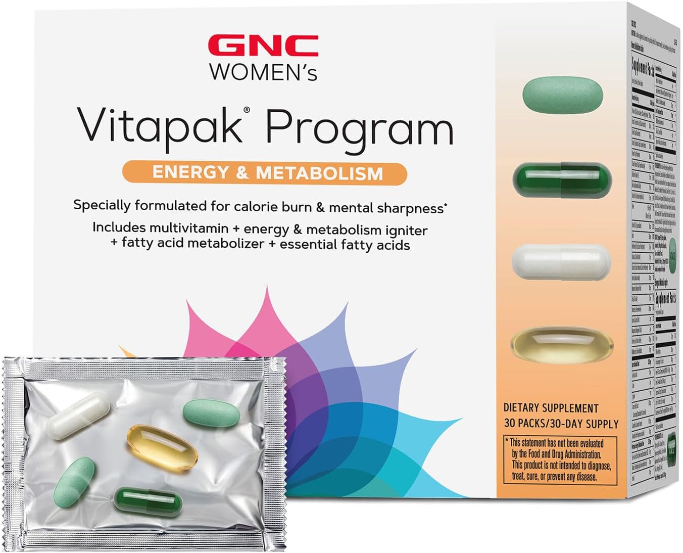 Women’s Energy and Metabolism Vitapak Program, Convenient Complete Nutrition, 4 Products in 1 Packet, Calorie Burn, Mental Sharpness, 200mg Caffeine, with Proven Ingredients, Omega 3s, 30 svgs
