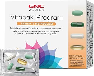 Women’s Energy and Metabolism Vitapak Program, Convenient Complete Nutrition, 4 Products in 1 Packet, Calorie Burn, Mental Sharpness, 200mg Caffeine, with Proven Ingredients, Omega 3s, 30 svgs