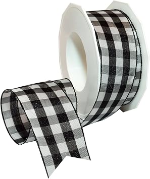 Morex Ribbon Karo Wired Gingham Ribbon, 1-1/2" by 22 yd, Black