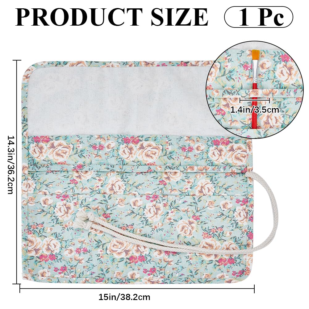 CRASPIRE Canvas Pencil Wrap Flower Pattern Pencils Roll Holder Brushes Bag Roll Up Piant Floral Coloring Pen Case Storage Organizer for Art Lovers Artist Drawing Sketching with 20 Slots Pouch - Image 2