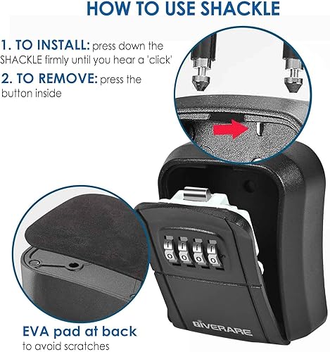 Miniatura 5 de Caja de bloqueo de llave, caja de bloqueo de combinación de 4 dígitos para montaje en pared, impermeable para exteriores, caja de contraseña segura