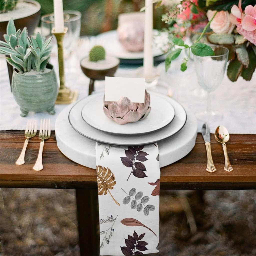 Thanksgiving Autumn Leaves White Cloth Napkins Set Festive Banquet Wedding Decor Tea Towel Kitchen Dinner Table(4pcs)