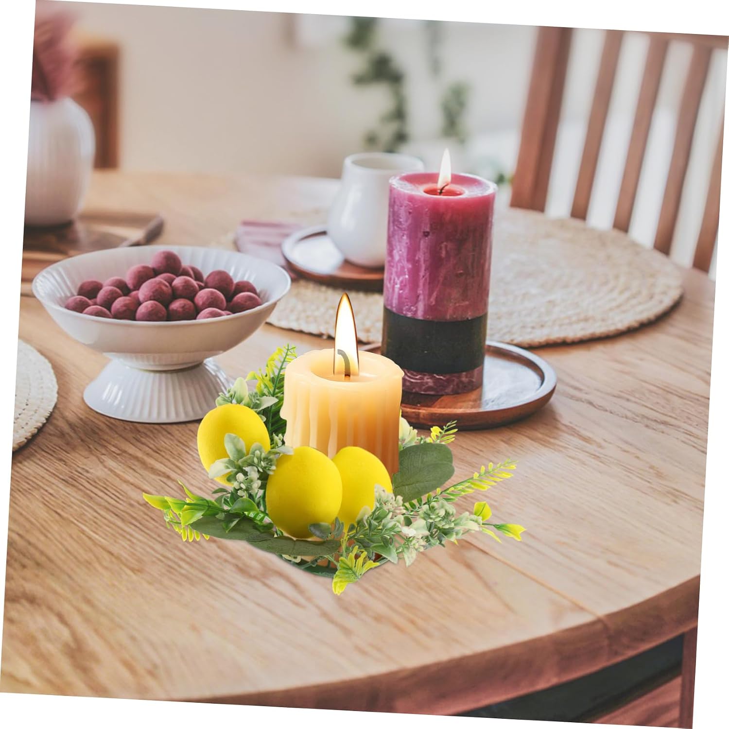 Lemon Wreath Candle Ring Artificial Flower Decor Versatile Seasonal Party Decoration