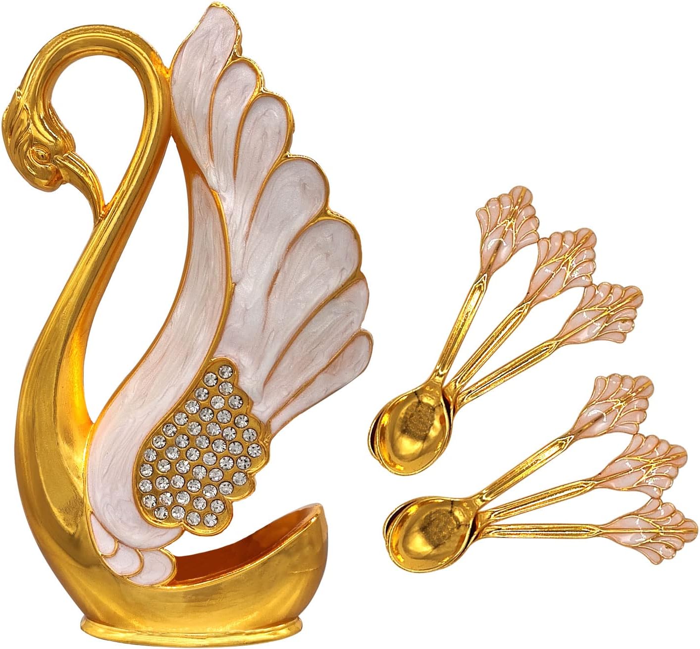 Creative Dinnerware Set Swan Base Holder Decorative Stainless Steel With 6 Spoons For Coffee Fruit Dessert Stirring Mixing - 15 - View #7