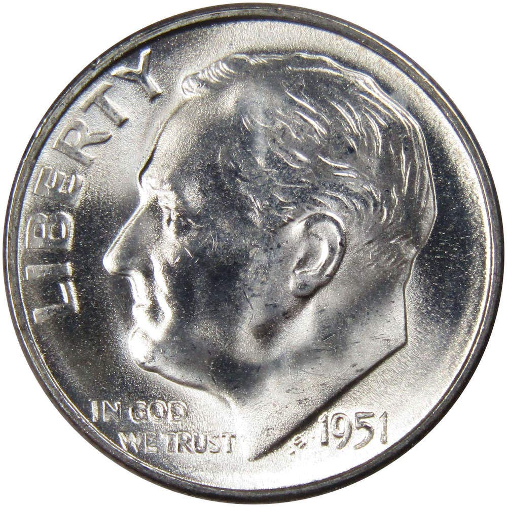 1951 S Roosevelt Dime BU Uncirculated Mint State 90% Silver 10c US Coin Thumbnail