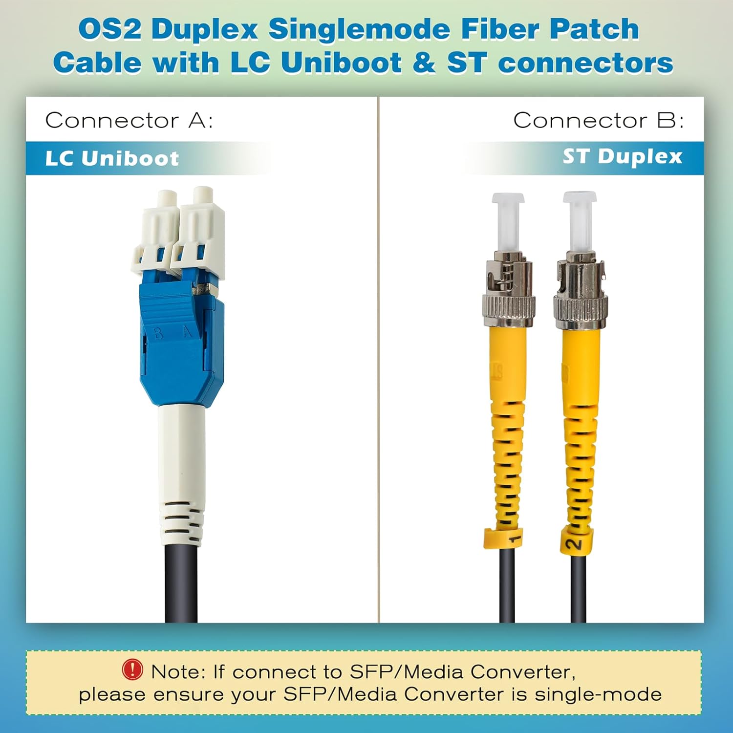 65ft / 20m Armored OD-5mm OS2 LC to ST Single Mode Fiber Cable, LC-ST Fiber Optic Patch Cord, Duplex 9/125um SMF Optical Jumper, Black