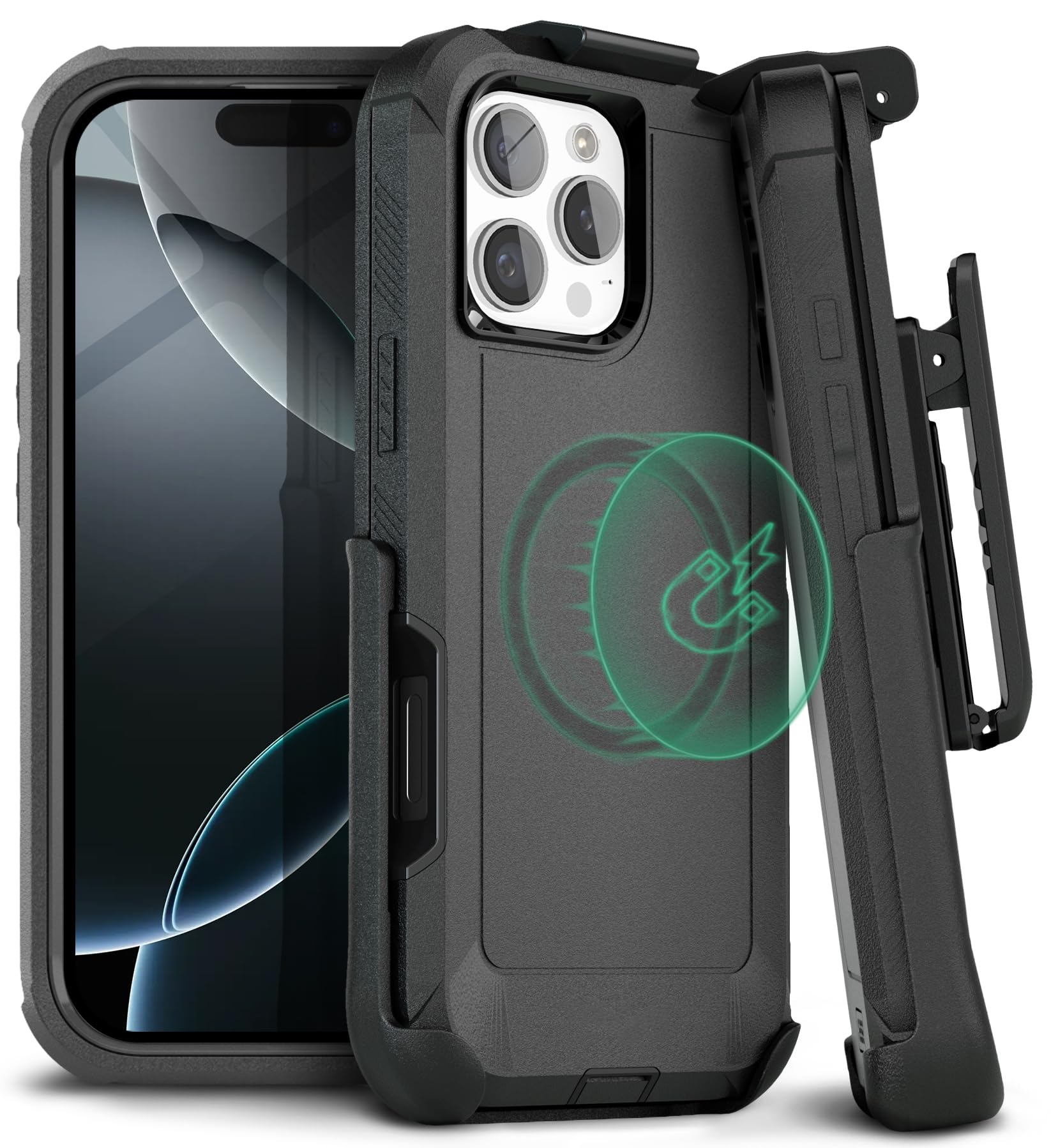 MOTIVE Funda de silicona para iPhone 15 Pro con clip para cinturón, funda para teléfono celular para iPhone 15 Pro, funda delgada y resistente, funda protectora a prueba de golpes y soporte, 6.1