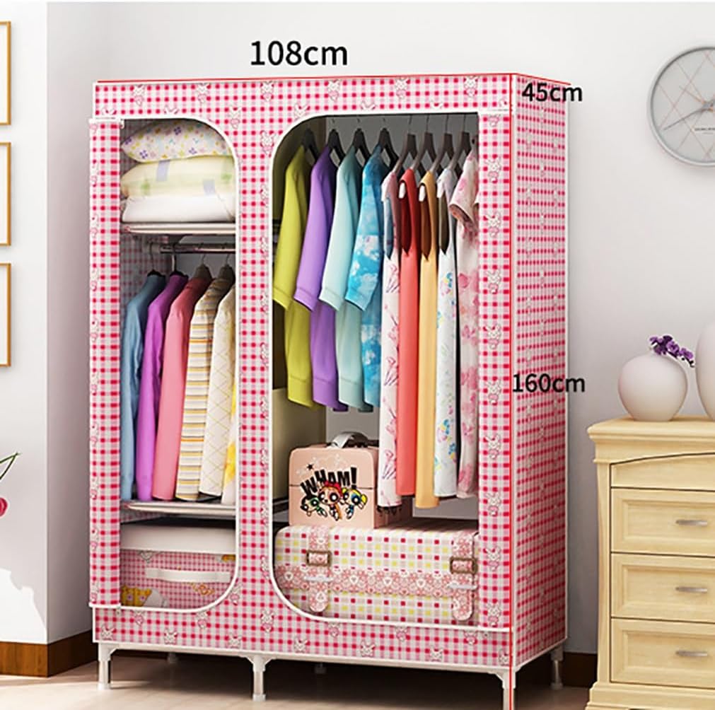 Metal Closet Wardrobe 66.14 Inch Portable Closet for Bedroom 2 Clothes Hanging Rails with Fabric Cover Clothes Storage Organizer (Color : Green, Size : 108x45x168cm)