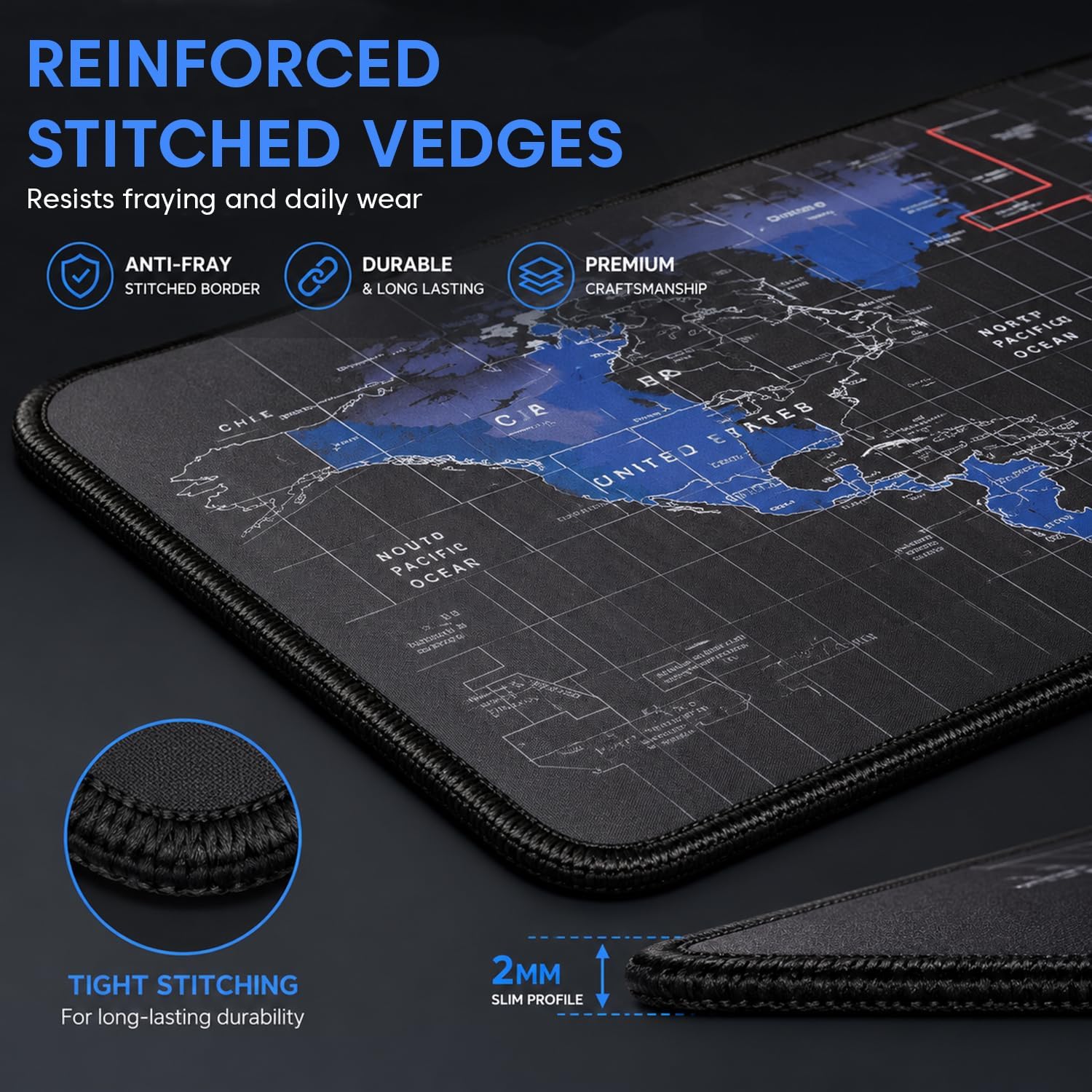 Sounce Extended Gaming Mouse Pad | Large Desk Pad with Stitched Edges & Non-Slip Rubber Base | for Computer, Laptop, Keyboard | Office & Home | 800 x 300 x 2 mm — Amazon image 4