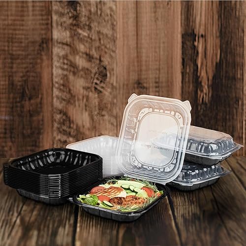 Miniatura 23 de Karat Recipiente con bisagras de polipropileno de alta calidad, recipientes para alimentos para llevar, estuche (8 x 8 pulgadas, 3 compartimentos)