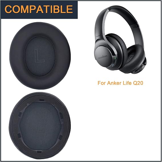 Earpads for Anker Soundcore Life Q20 q20bt Replacement Ear Cushion Pads with Protein Leather and Memory Foam for Replacement Ear Cushion Pads for Soundcore Q20 & q20bt