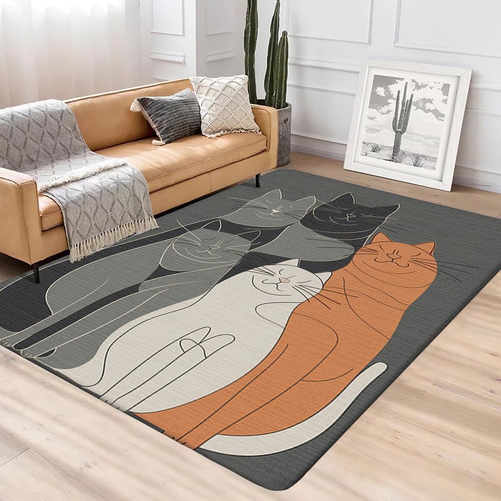 Vintage Cat Area Rug - Large Cat Area Rug Outdoor - Cat Rugs Non Silp for Boys Girls Teens Adults Cat Lovers, Cat Carpet for Home Decor, Cat Pattern Rug for Living Room 5x8, Cat Bath Rug Washable