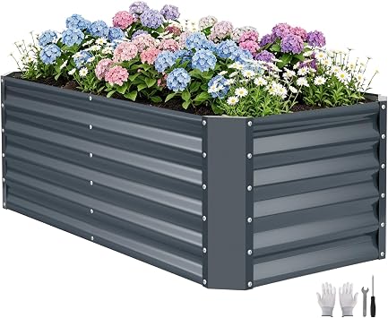 421.4ft Galvanized Raised Garden Bed Kit, Metal Planter Boxes Outdoor, High Raised Beds for Vegetables, Fruits, and Flowers - IronGrey