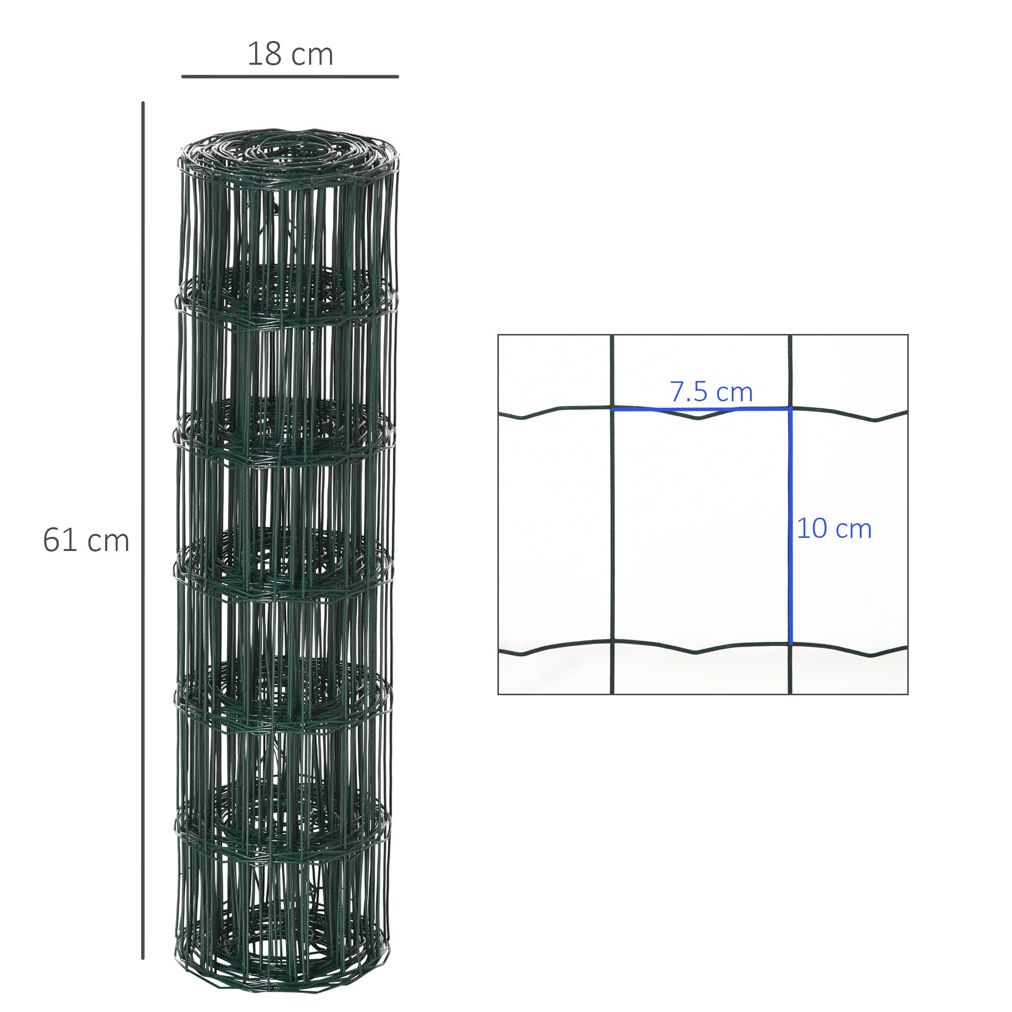 PawHut Rolka siatki dla kur 0,6M x 10M króliki drób ogrodzenie | Stal powlekana PVC, siatka ogrodzeniowa
