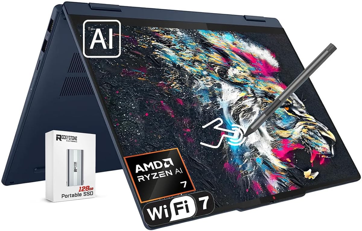 Lenovo IdeaPad 5 2-in-1 14" Touchscreen Laptop, AMD 8-Core Ryzen AI 7 350(>Intel i7-1355U), 16GB LPDDR5 RAM, 1024GB PCIE SSD, Copilot+ PC, WiFi 7, BT5.4, Backlit KB, W Pen&128G PSD, Win 11 H