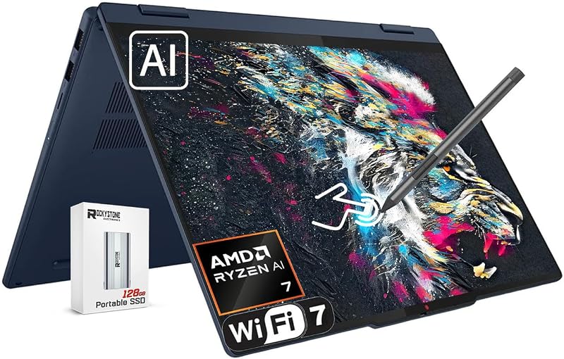 IdeaPad 5 2 en 1 portátil con pantalla táctil de 14", AMD Ryzen AI 7 350 de 8 núcleos (>Intel i7-1355U), 16 GB LPDDR5 RAM, 1024 GB PCIE SSD, Copilot+ PC, WiFi 7, BT5.4, KB retroiluminado, W Pen y PSD 128G, Win 11 H