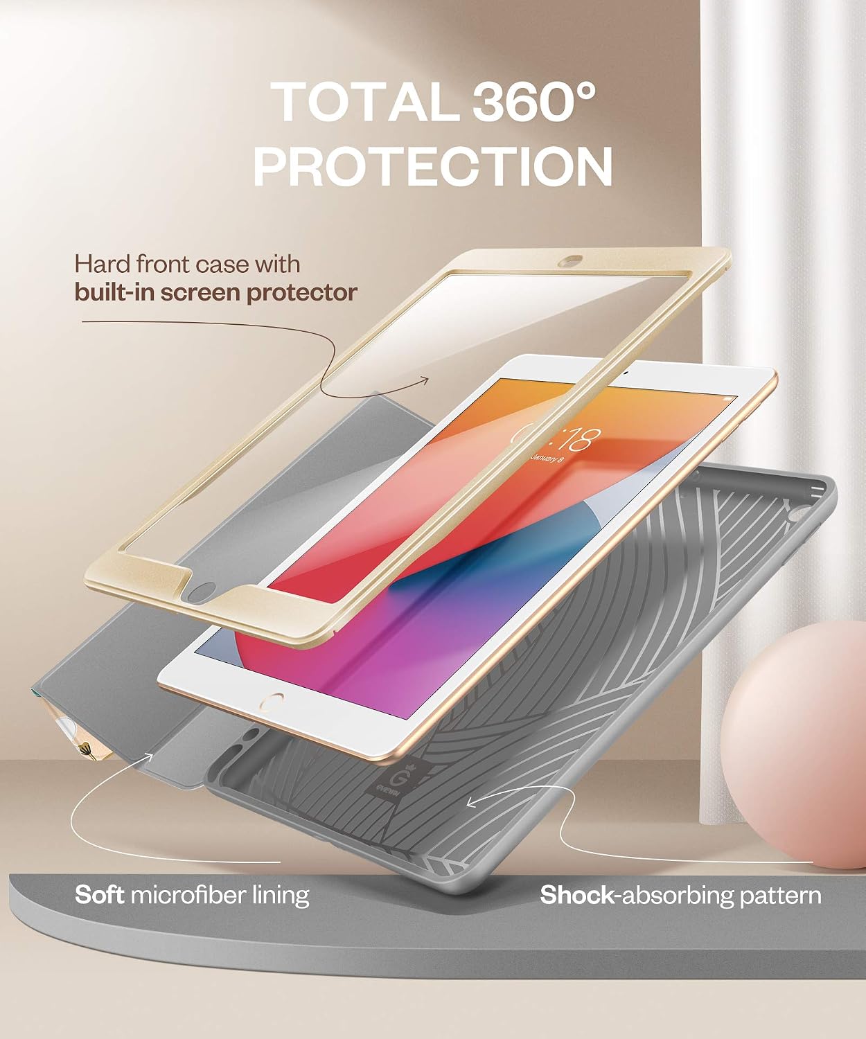 GVIEWIN Floral Case Compatible with New iPad 8th/7th Generation, Stylish Slim Protective 10.2-Inch Trifold Case with Auto Sleep/Wake, Built-in Screen Protector & Pencil Holder (Petite Flowers/Pink)