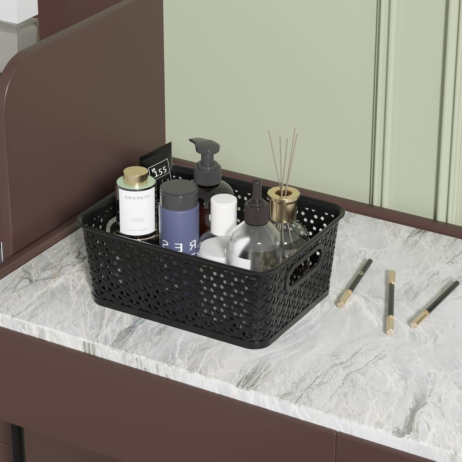 12-Pack Plastic Storage Baskets with Handles , Open Storage Bin, Organizer Basket for Organizing Kitchen, Pantry, Closet, Black - Image 6